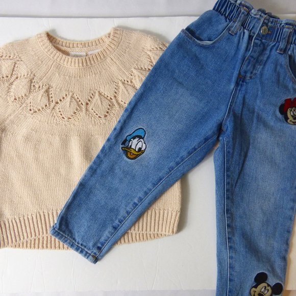 Zara Other - Zara Disney Baggy Jeans and Oversized Cable Knit Sweater, Size 3-4 Years